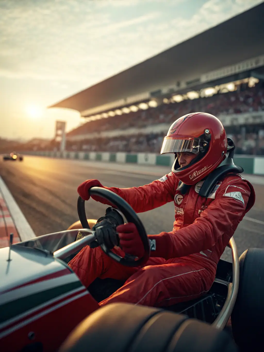 A high-speed Formula 1 car racing on a circuit with cheering spectators, capturing the speed and excitement of Formula 1 racing. The image should highlight the intensity of the race.